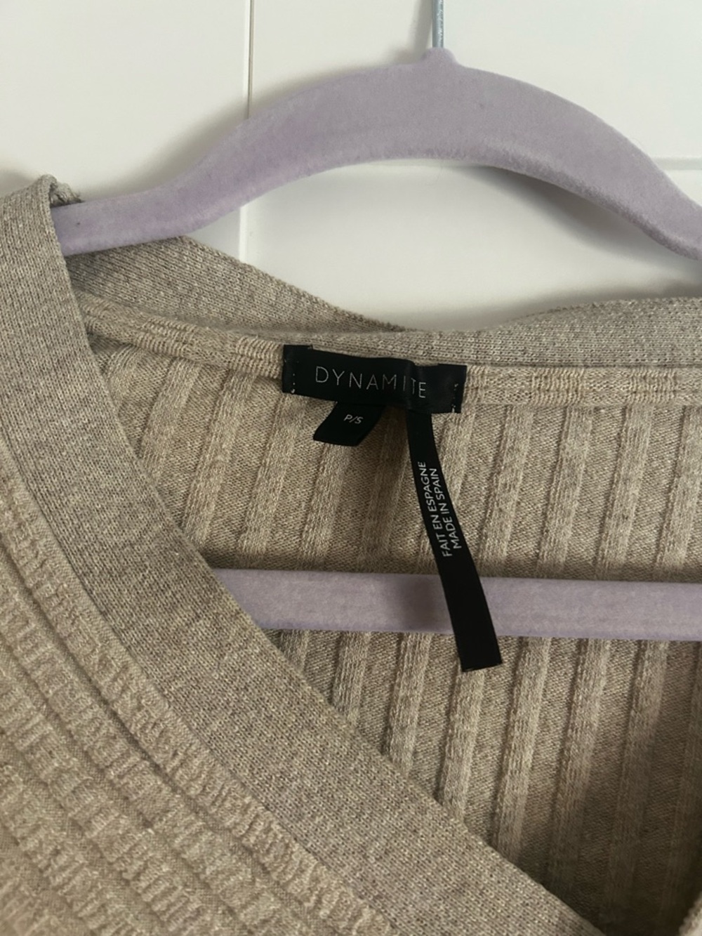 Dynamite Taupe Ribbed V-Neck Button Cardigan - Picture 2 of 2